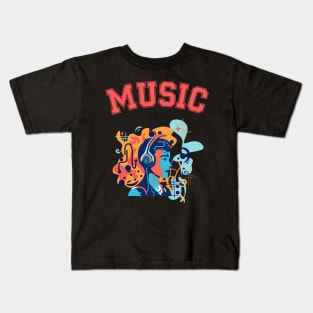 Man listining music in head phones Kids T-Shirt